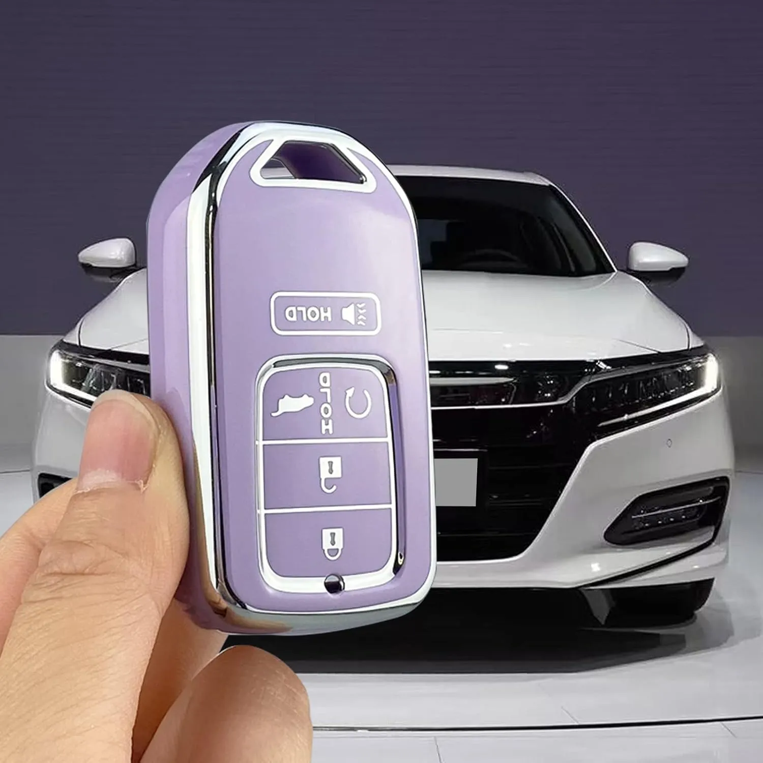 Key Fob Cover Case Compatible with Honda Accord Civic CRV HRV CRZ Fit Odyssey Passport Pilot Jed Crider Crosstour Spirior Accessories Shell (Purple)