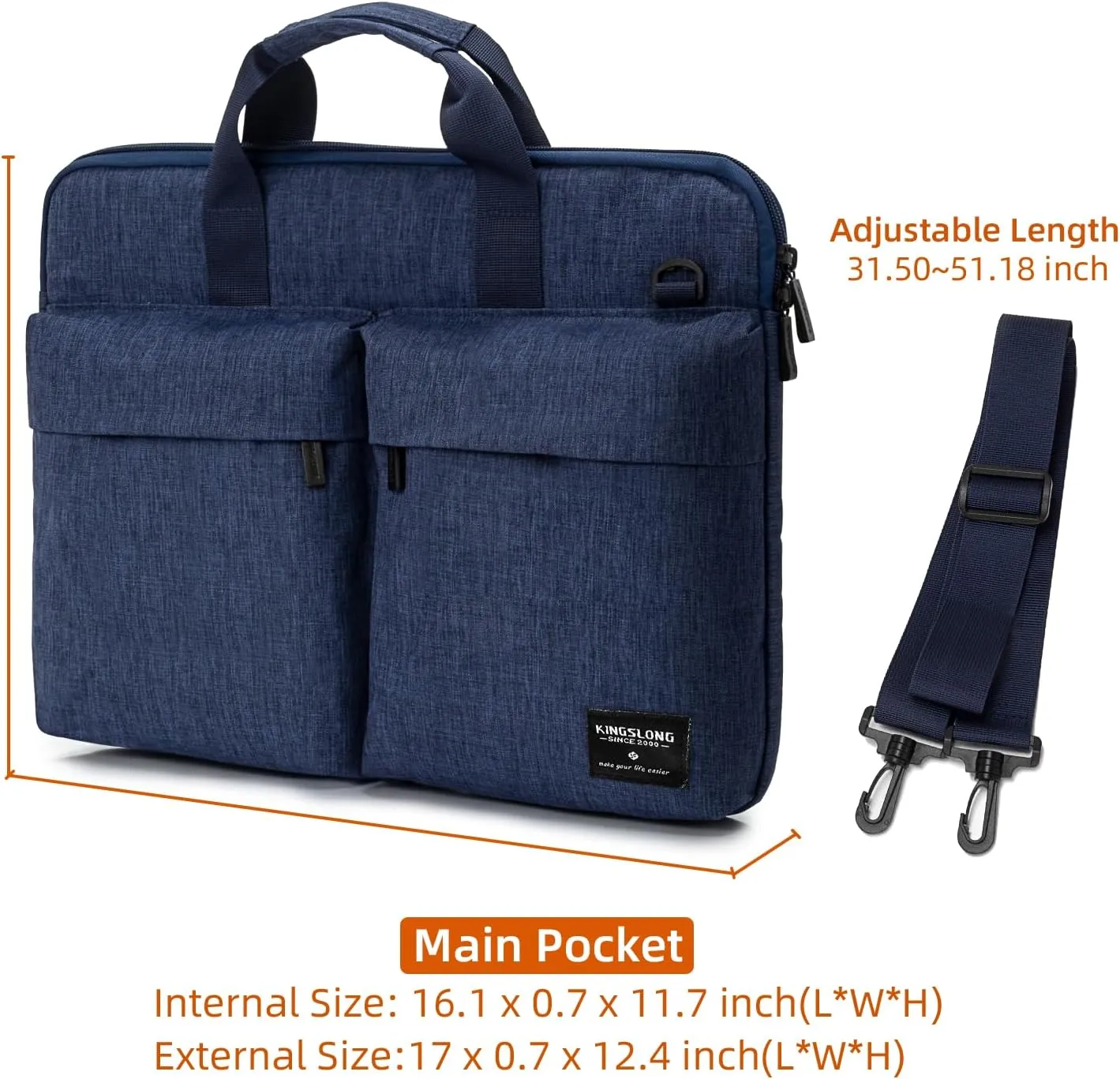 KINGSLONG 15.6 inch Laptop Shoulder Bag, Slim Laptop Sleeve Case, Shockproof Computer Notebook Ultrabooks Carrying Case Handbag Cover Fit for Acer Asus Dell Lenovo HP, Blue