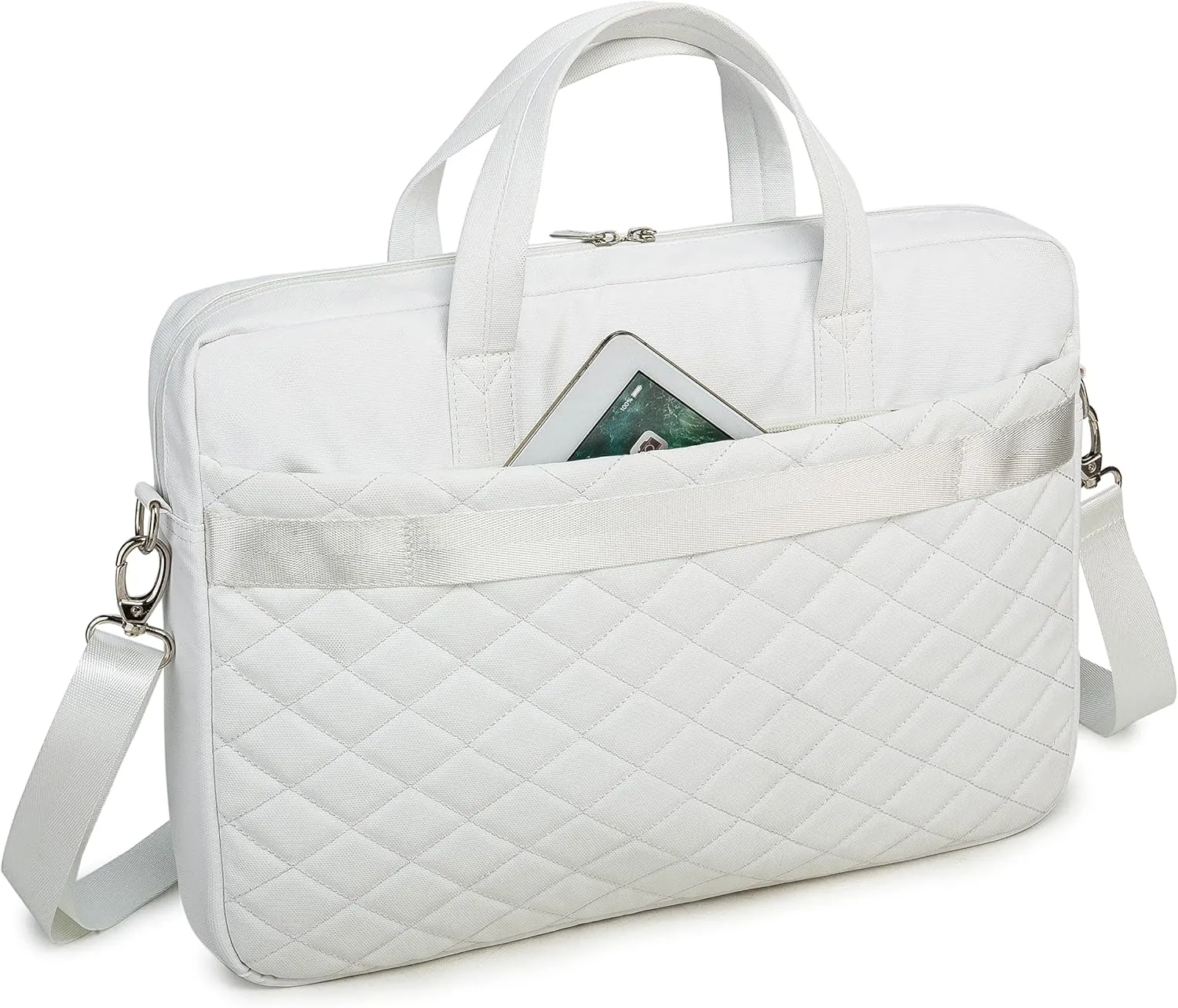 Kinmac Laptop Briefcases,Laptop Case Shoulder Bag With Muti-Pockets For MacBook Pro 16 inch and 15.6 inch to 16 inch Laptop (White Embroider)