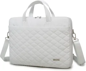 Kinmac Laptop Briefcases,Laptop Case Shoulder Bag With Muti-Pockets For MacBook Pro 16 inch and 15.6 inch to 16 inch Laptop (White Embroider)