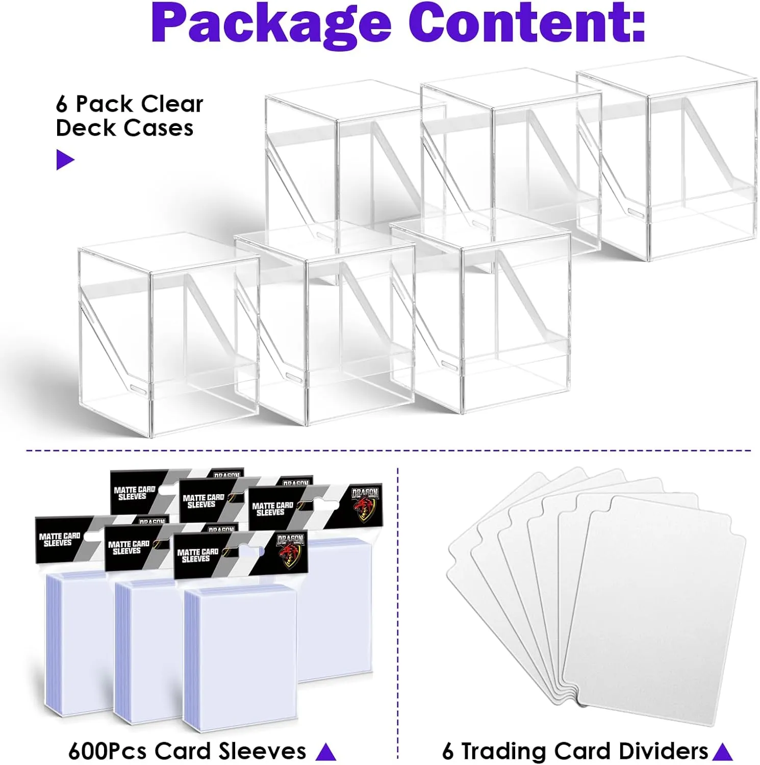 Kitoyz Trading Card Deck Boxes,Acrylic Commander Card Deck Case with 600Pcs Penny Soft Card Sleeves,Deck Storage Case Fit for MTG,Game,Sport.