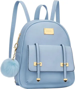 KKXIU Girls Small Backpack Purse Vegan Leather Mini Bookbag for Women Cute Teen Pompom Daypack