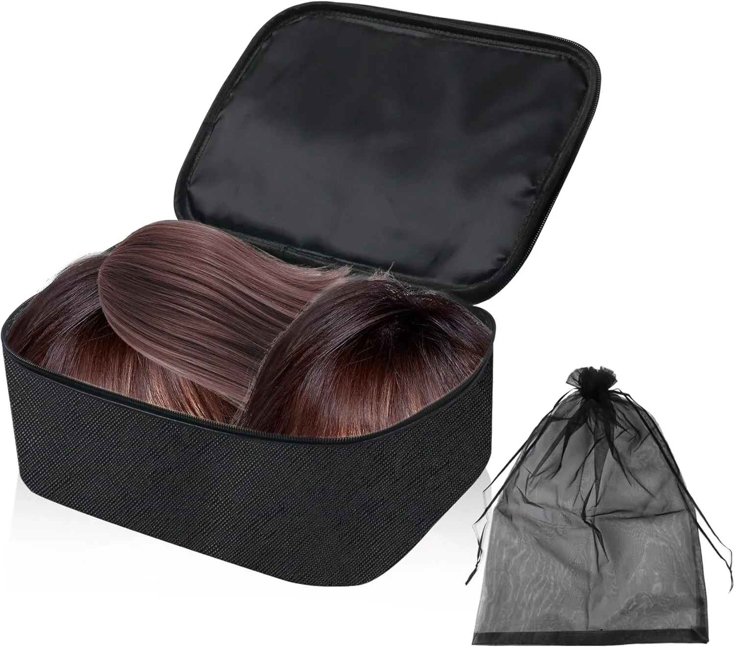 Klmnop Wig Storage Bags - Portable Travel Case, Foldable Square Wig Bag with Handle for Storage and Travel (Black)