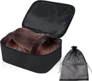 Klmnop Wig Storage Bags - Portable Travel Case, Foldable Square Wig Bag with Handle for Storage and Travel (Black)