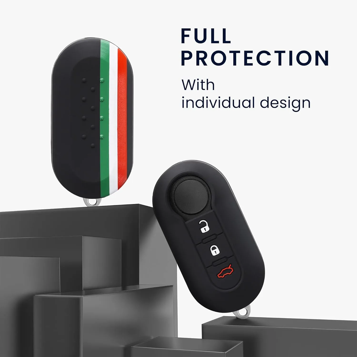 kwmobile Silicone Key Fob Cover Compatible with Fiat Lancia 3 Button Car Flip Key