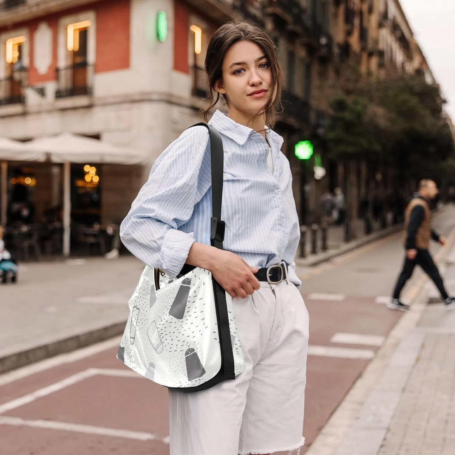 Lady's Leather Handbag with Zipper Adjustable Strap Shoulder Soft Hobo Crossboby Bag Pattern 1
