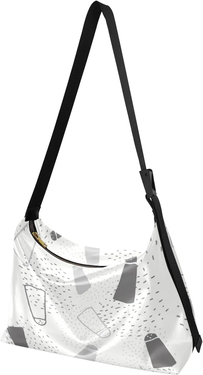 Lady's Leather Handbag with Zipper Adjustable Strap Shoulder Soft Hobo Crossboby Bag Pattern 1