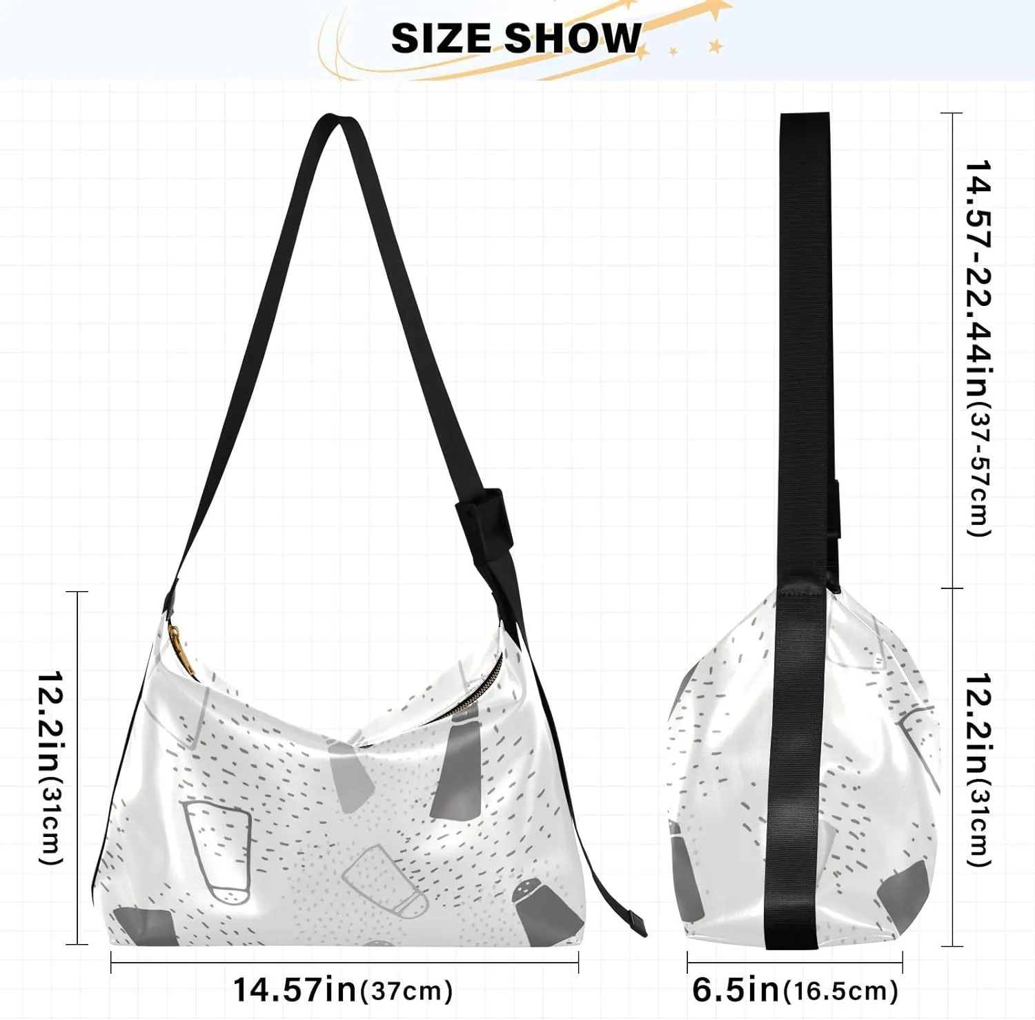 Lady's Leather Handbag with Zipper Adjustable Strap Shoulder Soft Hobo Crossboby Bag Pattern 1