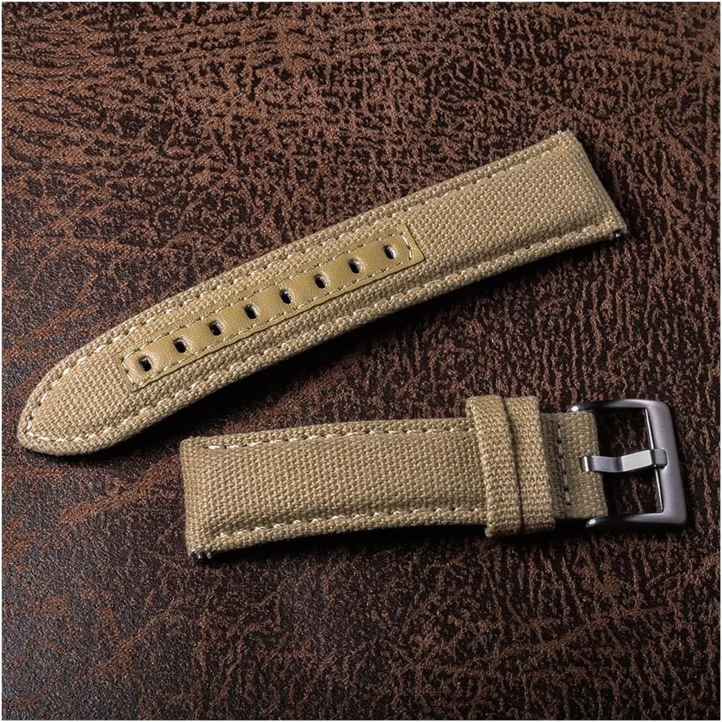 LAnGSHAW Watch Bands Premium Material Quick Release Quality Nylon Watch Straps Steel Buckle 18mm 20mm 22mm 24mm (Band Color : Khaki, Band Width : 18mm)