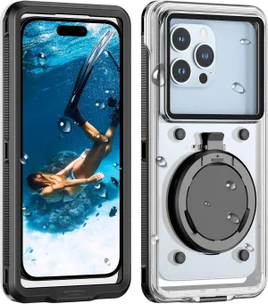 Lanhiem Snorkeling Underwater Phone Case for Diving, IP68 Professional Universal Waterproof Outdoor Video Photo Cellphone Case with Lanyard for iPhone 16 Galaxy Pixel Moto All Series (Clear/Black)