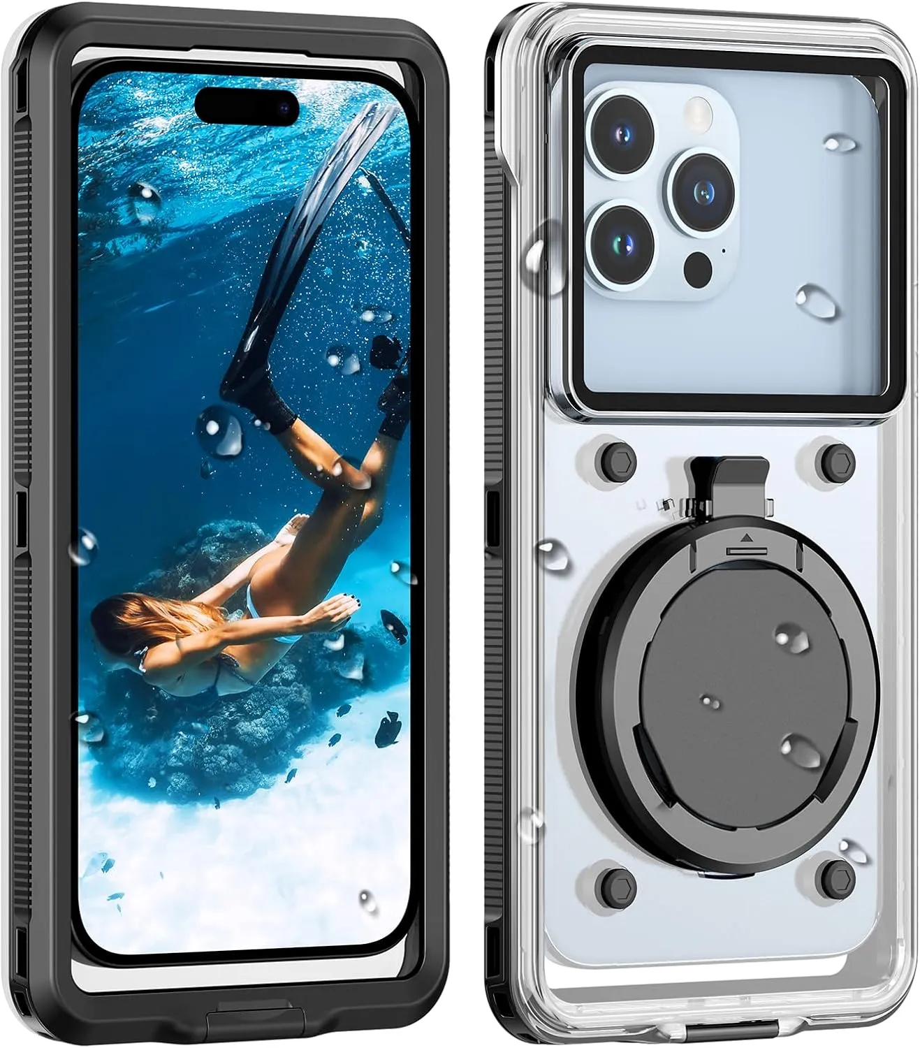 Lanhiem Snorkeling Underwater Phone Case for Diving, IP68 Professional Universal Waterproof Outdoor Video Photo Cellphone Case with Lanyard for iPhone 16 Galaxy Pixel Moto All Series (Clear/Black)