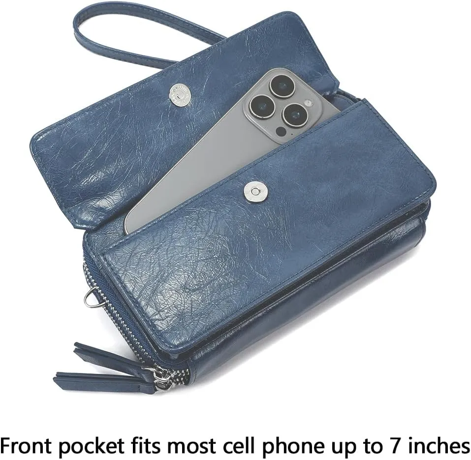Lanyani RFID Crossbody Wallet Wristlet Purse with Phone Pocket For Women Vegan Leather