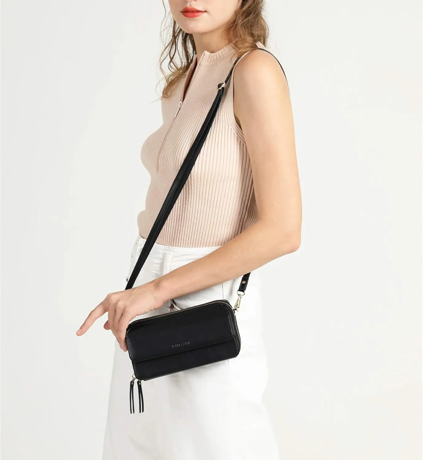 Lanyani RFID Crossbody Wallet Wristlet Purse with Phone Pocket For Women Vegan Leather