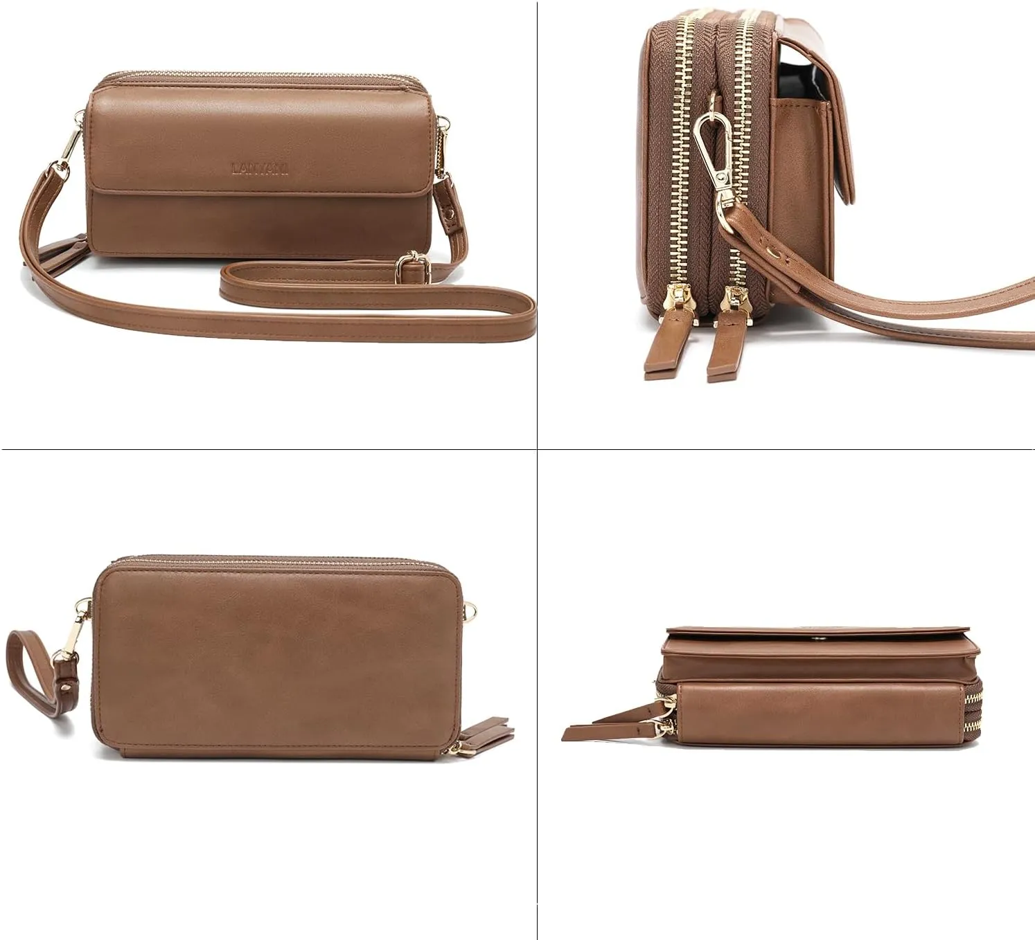 Lanyani RFID Crossbody Wallet Wristlet Purse with Phone Pocket For Women Vegan Leather