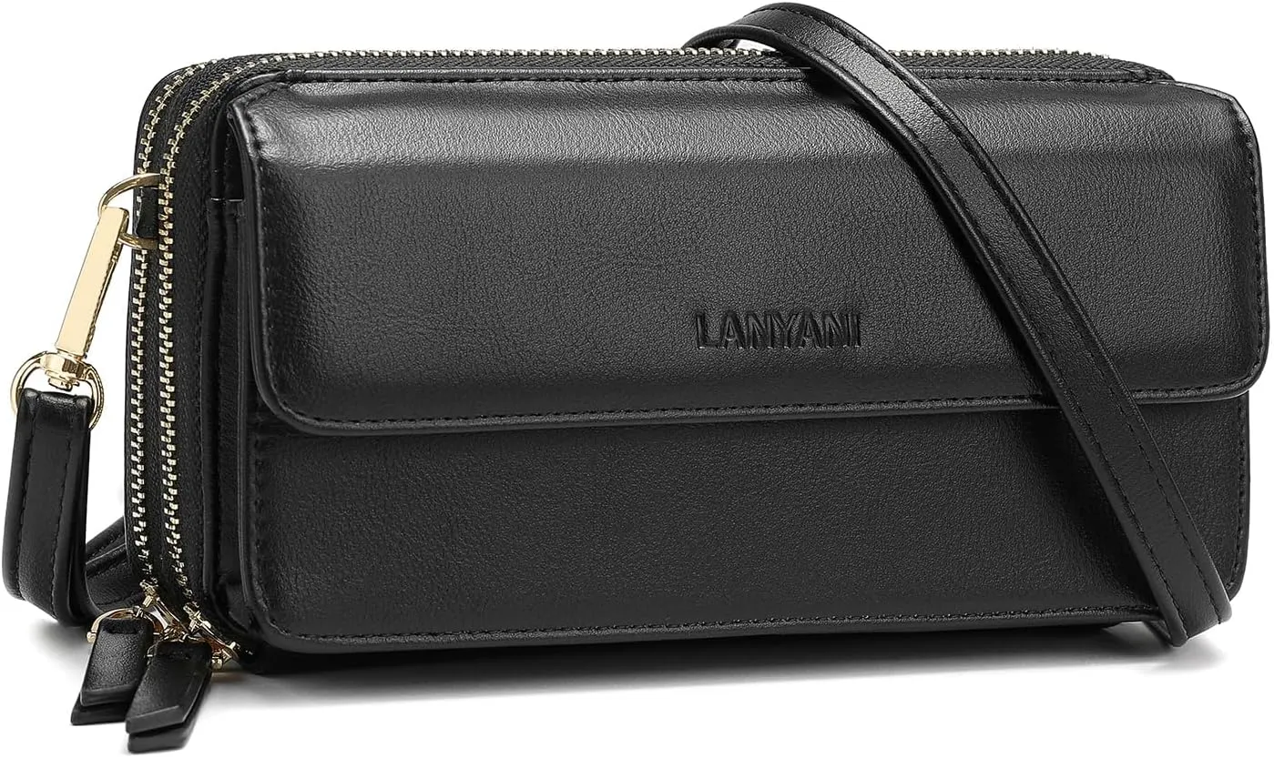Lanyani RFID Crossbody Wallet Wristlet Purse with Phone Pocket For Women Vegan Leather