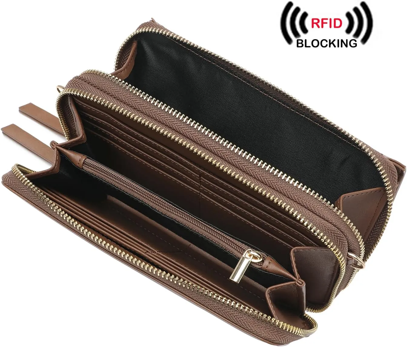 Lanyani RFID Crossbody Wallet Wristlet Purse with Phone Pocket For Women Vegan Leather