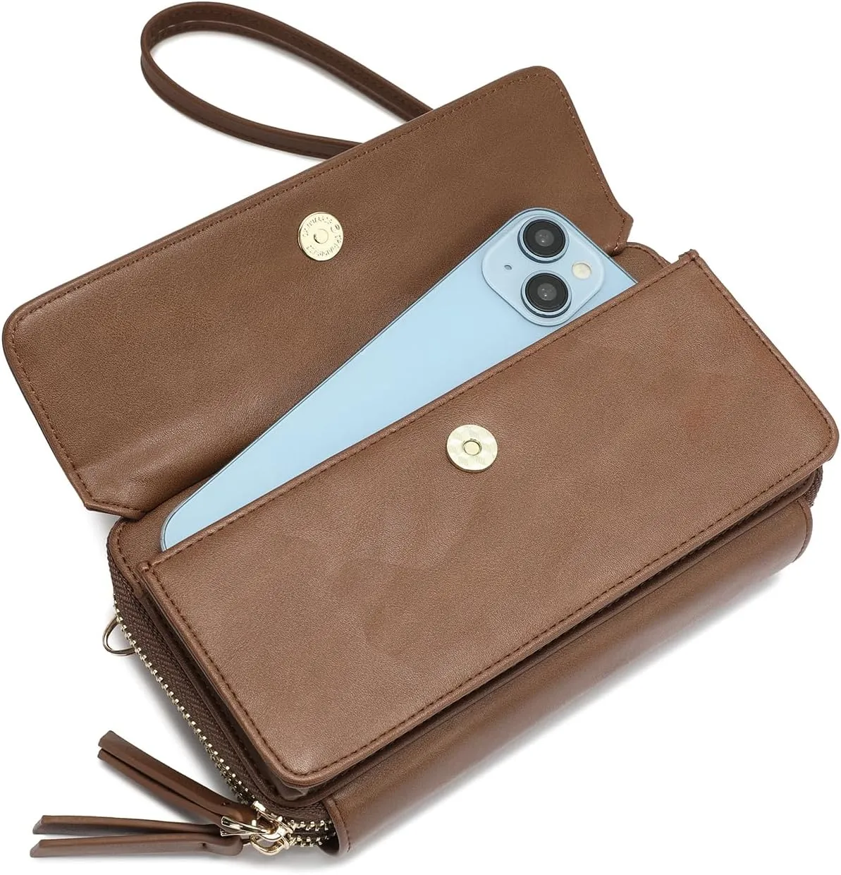 Lanyani RFID Crossbody Wallet Wristlet Purse with Phone Pocket For Women Vegan Leather
