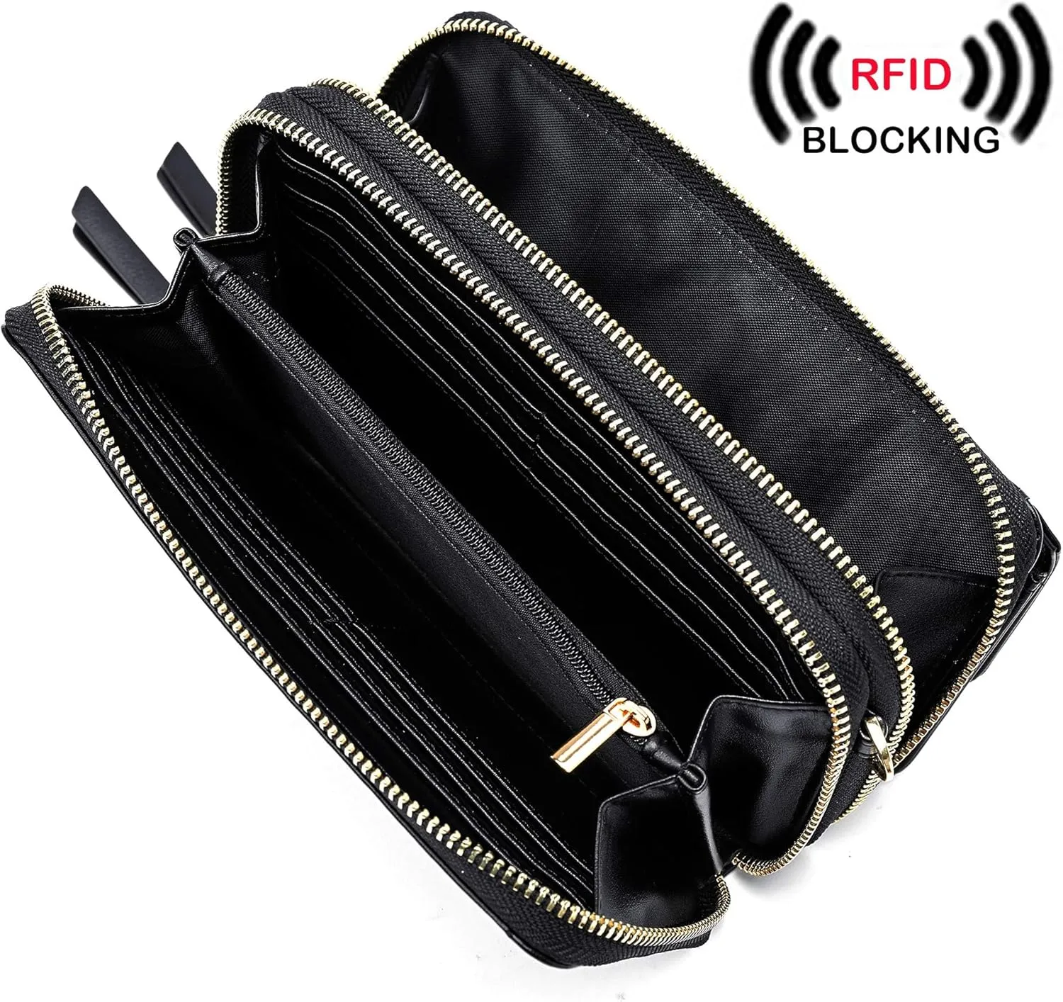 Lanyani RFID Crossbody Wallet Wristlet Purse with Phone Pocket For Women Vegan Leather