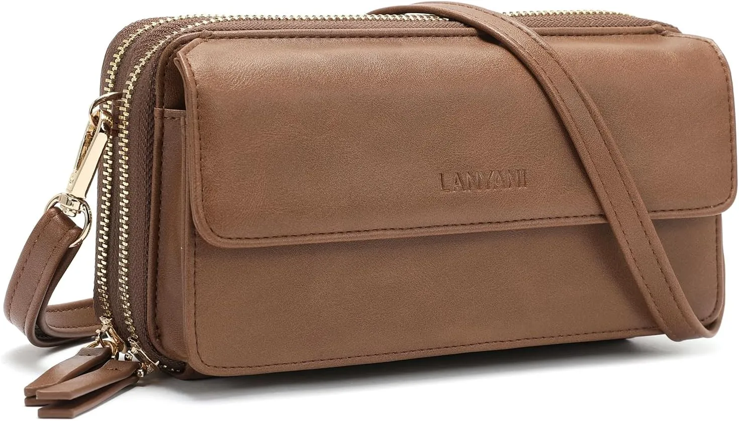 Lanyani RFID Crossbody Wallet Wristlet Purse with Phone Pocket For Women Vegan Leather