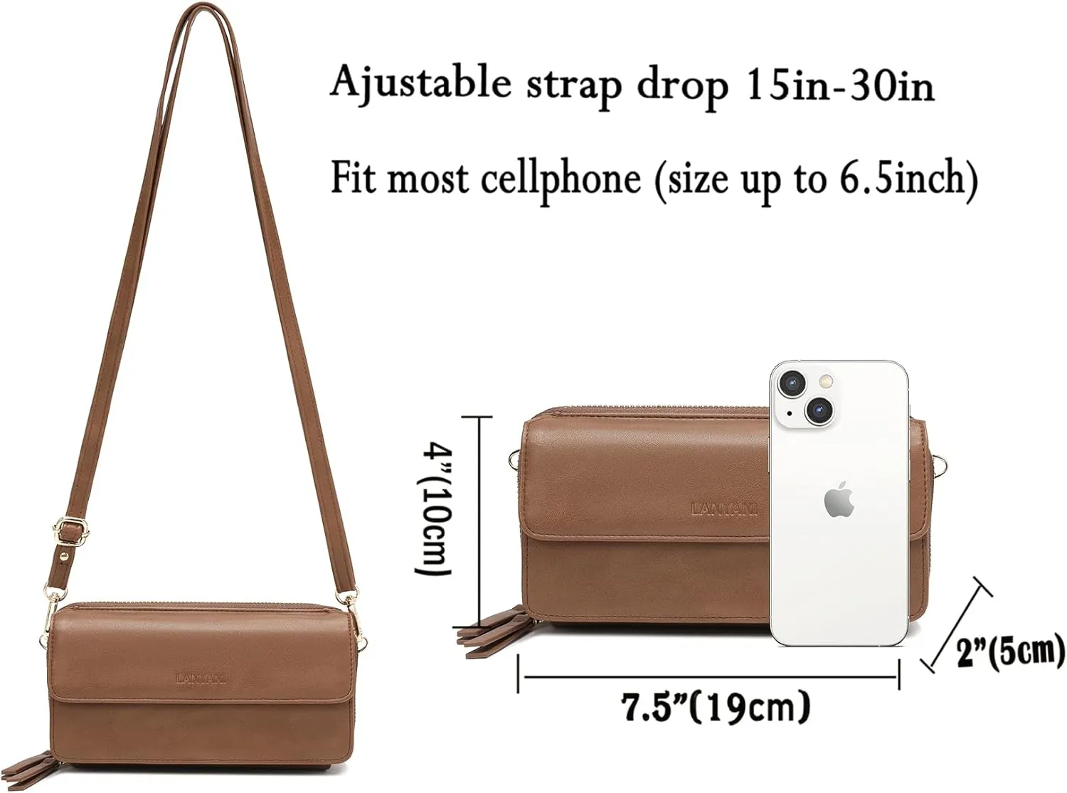 Lanyani RFID Crossbody Wallet Wristlet Purse with Phone Pocket For Women Vegan Leather