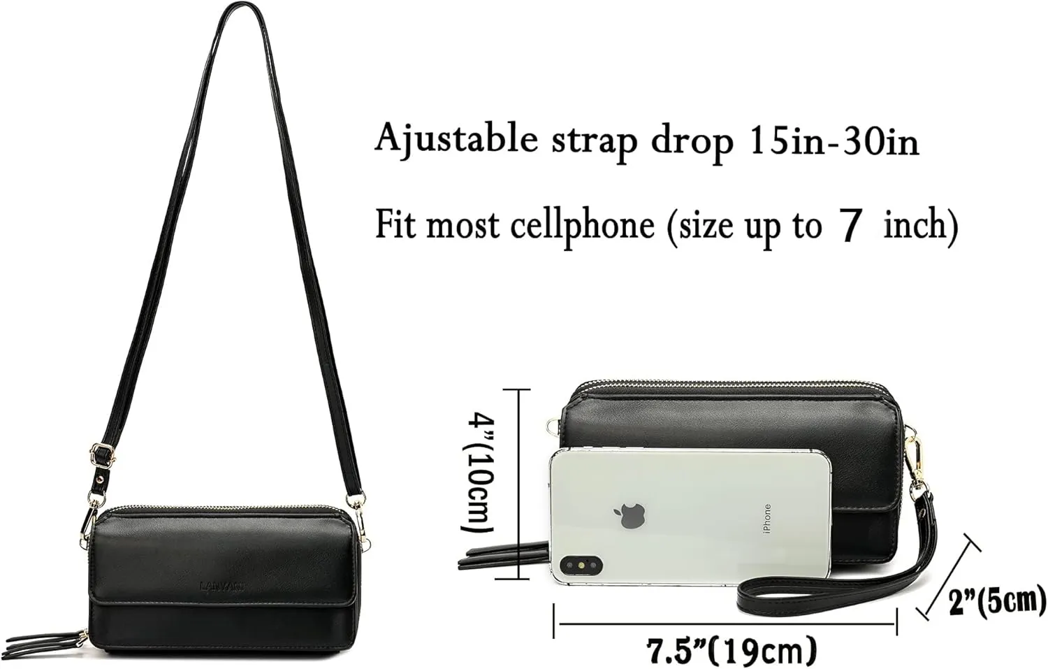 Lanyani RFID Crossbody Wallet Wristlet Purse with Phone Pocket For Women Vegan Leather
