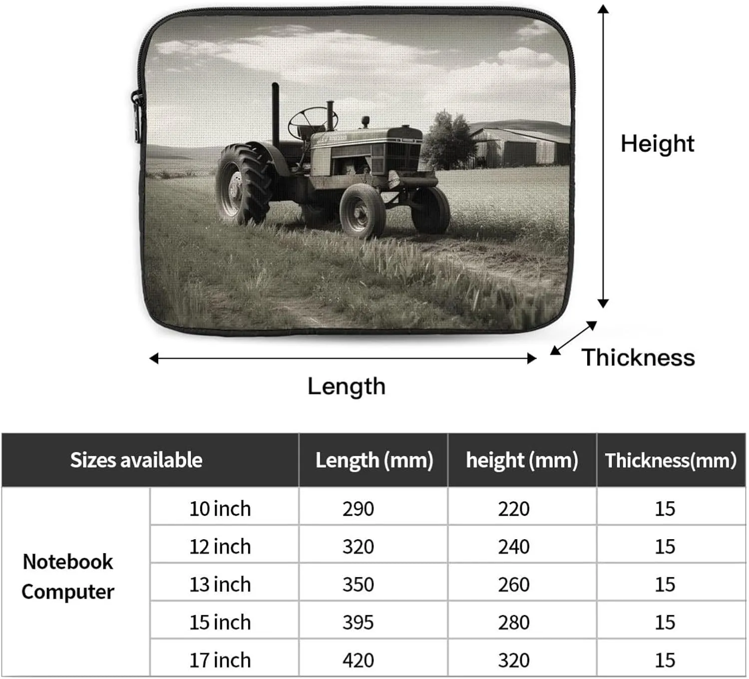 Laptop Case Sleeve 10 inch Laptop Bag Shockproof Computer Carrying Cover Protective Tractor Agriculture Tranquil Notebook Case