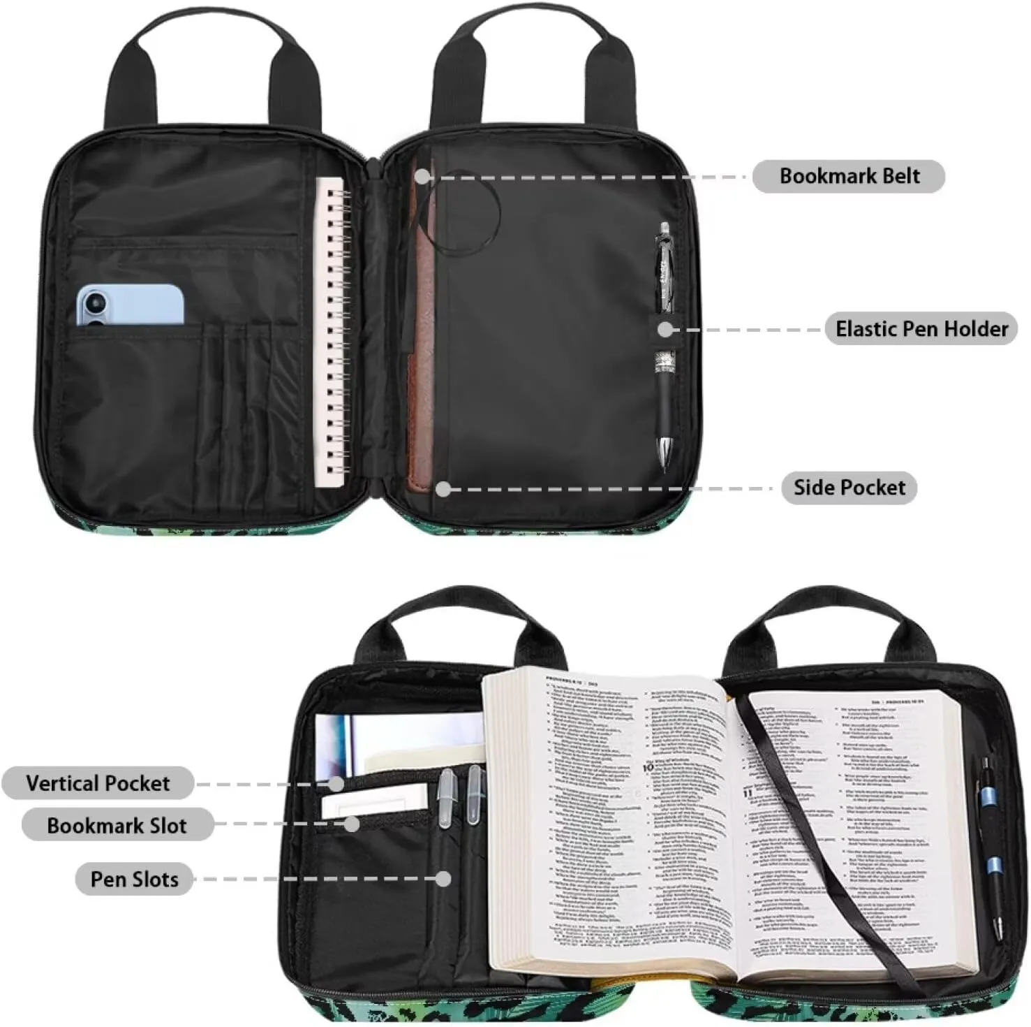 Large Bible Cover-Polyester Bible Cases for Women-Bible Bag Girls Bible Cover with Handle Zippered Pocket Pen Slots
