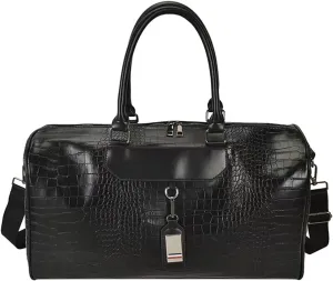 Large capacity Lightweight Weekender Bag Travel Duffel Bag for Women Men Overnight with Toiletry Bag Traveling Handbag for Gym Holiday (Black alligator)