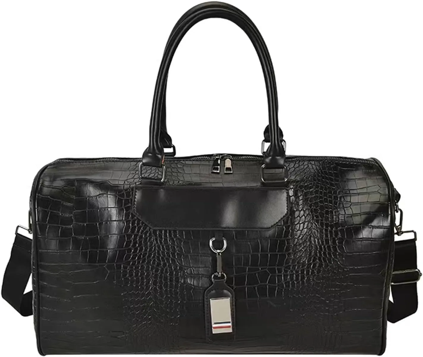 Large capacity Lightweight Weekender Bag Travel Duffel Bag for Women Men Overnight with Toiletry Bag Traveling Handbag for Gym Holiday (Black alligator)