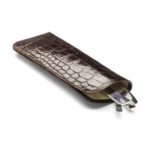Large Leather Glasses Case - Brown Croc-Effect