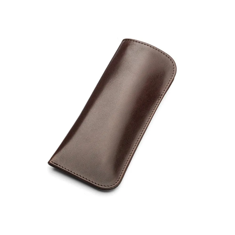 Large Leather Glasses Case - Brown