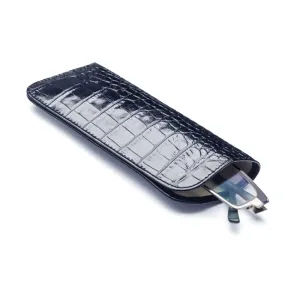 Large Leather Glasses Case - Navy Croc-Effect