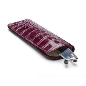 Large Leather Glasses Case - Pink Croc-Effect