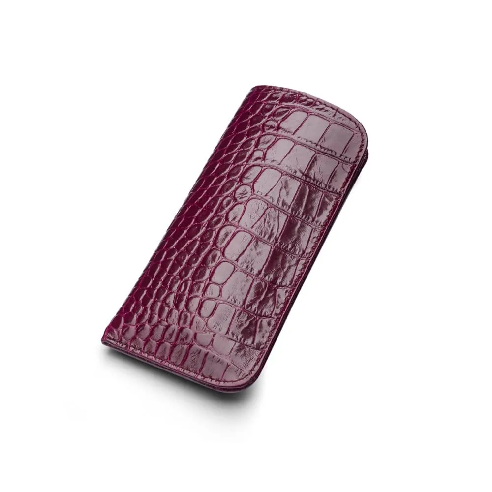 Large Leather Glasses Case - Pink Croc-Effect