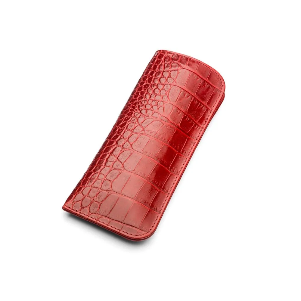 Large Leather Glasses Case - Red Croc-Effect