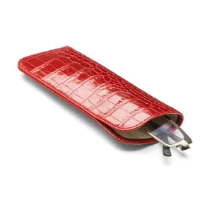 Large Leather Glasses Case - Red Croc-Effect