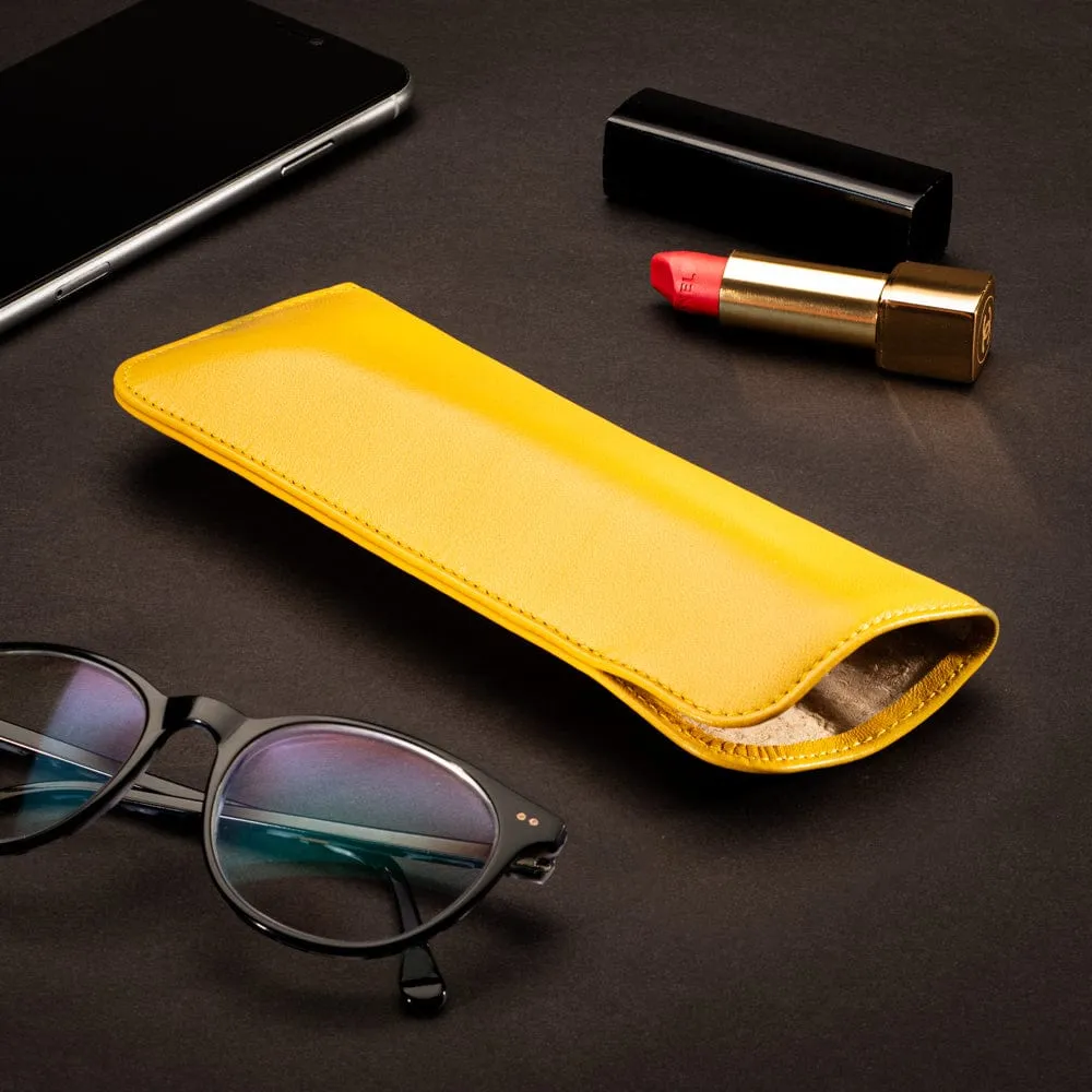 Large Leather Glasses Case - Soft Yellow
