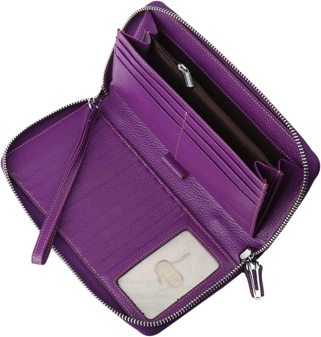 Lavemi Women's RFID Blocking 100% Leather Large Capacity Zip Around Wallet Phone Holder Clutch Travel Purse Wristlet