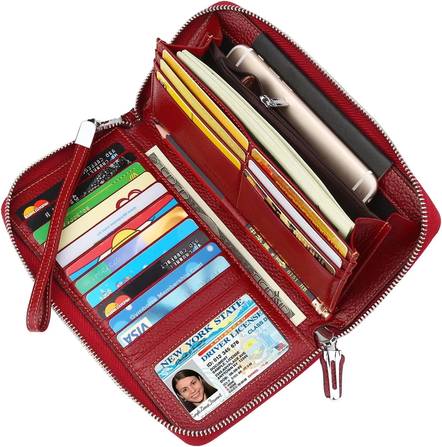 Lavemi Women's RFID Blocking 100% Leather Large Capacity Zip Around Wallet Phone Holder Clutch Travel Purse Wristlet