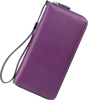 Lavemi Women's RFID Blocking 100% Leather Large Capacity Zip Around Wallet Phone Holder Clutch Travel Purse Wristlet