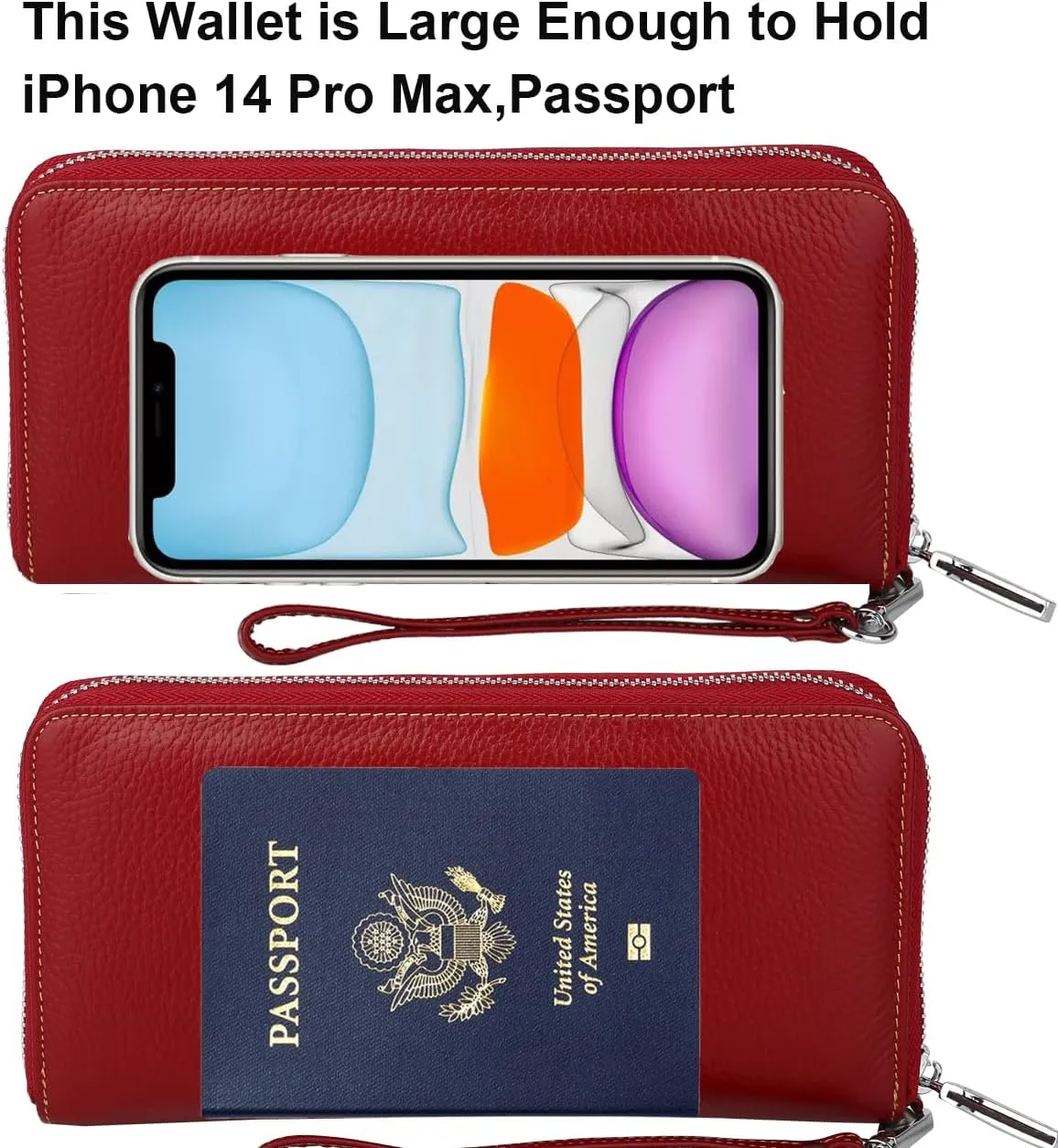 Lavemi Women's RFID Blocking 100% Leather Large Capacity Zip Around Wallet Phone Holder Clutch Travel Purse Wristlet