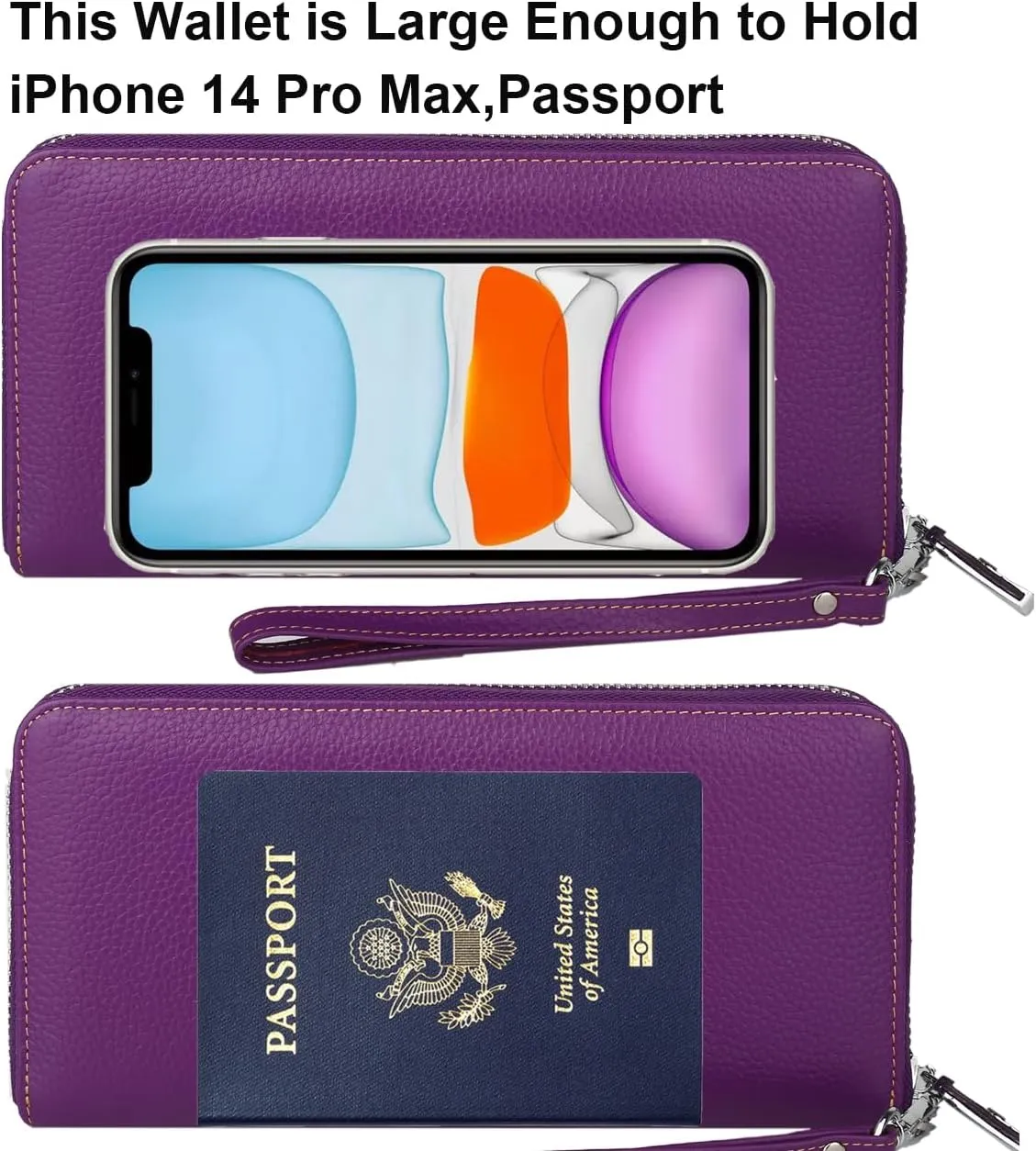 Lavemi Women's RFID Blocking 100% Leather Large Capacity Zip Around Wallet Phone Holder Clutch Travel Purse Wristlet