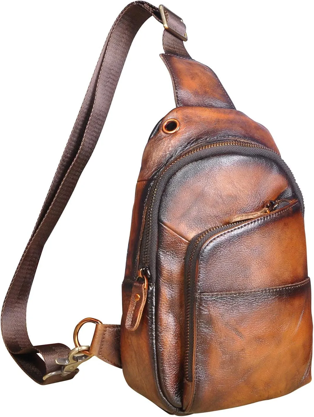 Le'aokuu Men Outdoor Casual Travel Hiking Tea Crossbody Chest Sling Bag Rig One Shoulder Strap Bag Backpack Men Leather(8010 Karamell)…