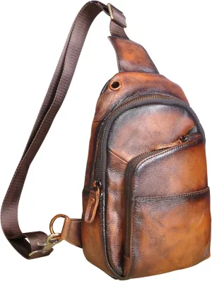 Le'aokuu Men Outdoor Casual Travel Hiking Tea Crossbody Chest Sling Bag Rig One Shoulder Strap Bag Backpack Men Leather(8010 Karamell)…