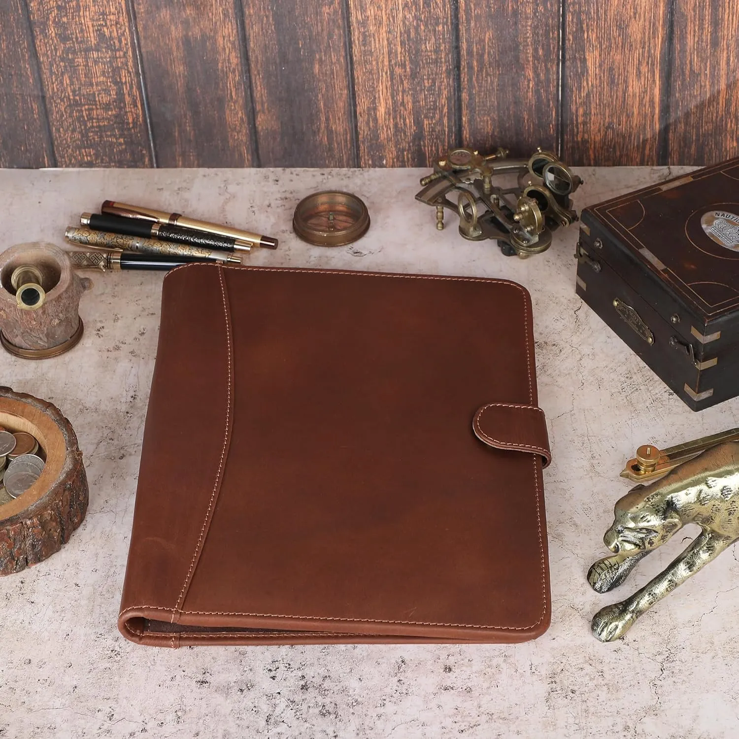 Leather Padfolio Legal Pad Portfolio Organizer | Handmade Executive Notebook Binder | Heavy Duty Full Grain Cow Hide Resume Interview Folio for Men Women, Rustic NoteBook Folder (Tan)