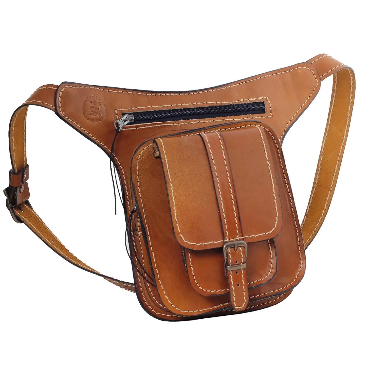 Leather waist belt bag, Full Grain Leather Fanny Pack, Leather Hip Bag (Milky)