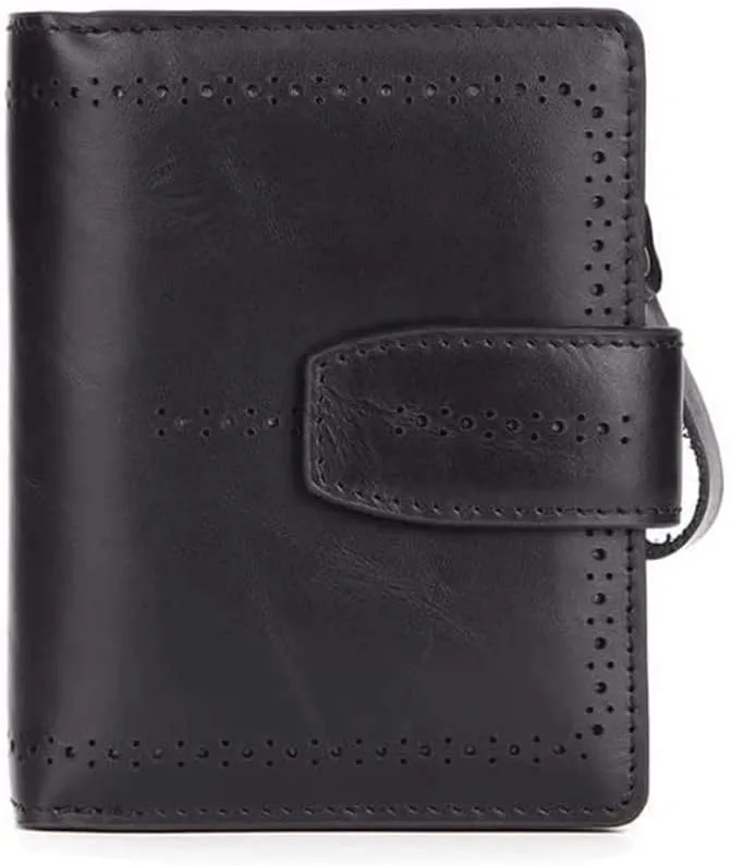 Leather Wallet Leather Women's Wallet Retro Fashion Short Purse Clutch for Women Business Coin Pocket Birthday Large Capacity (Black,9.5x11.5cm)