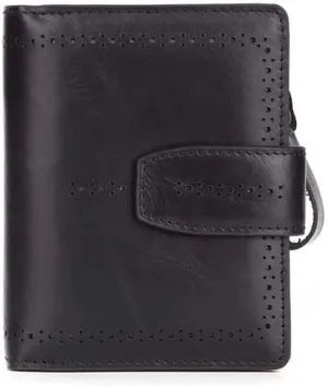 Leather Wallet Leather Women's Wallet Retro Fashion Short Purse Clutch for Women Business Coin Pocket Birthday Large Capacity (Black,9.5x11.5cm)