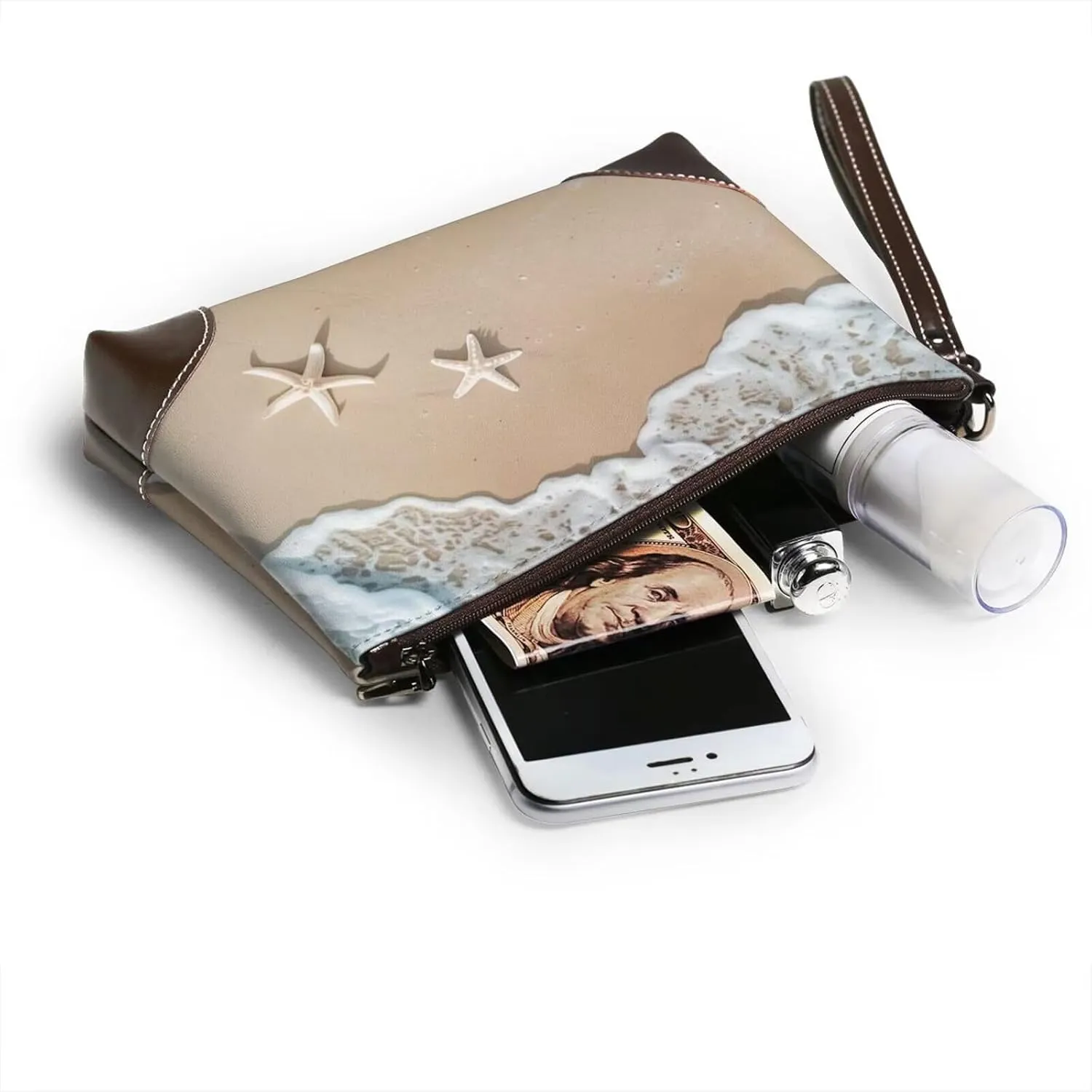 Leather Wristlet Purse for Women Print Small Clutch Purse with Wrist Straps, Women's Clutch Wallet Decor