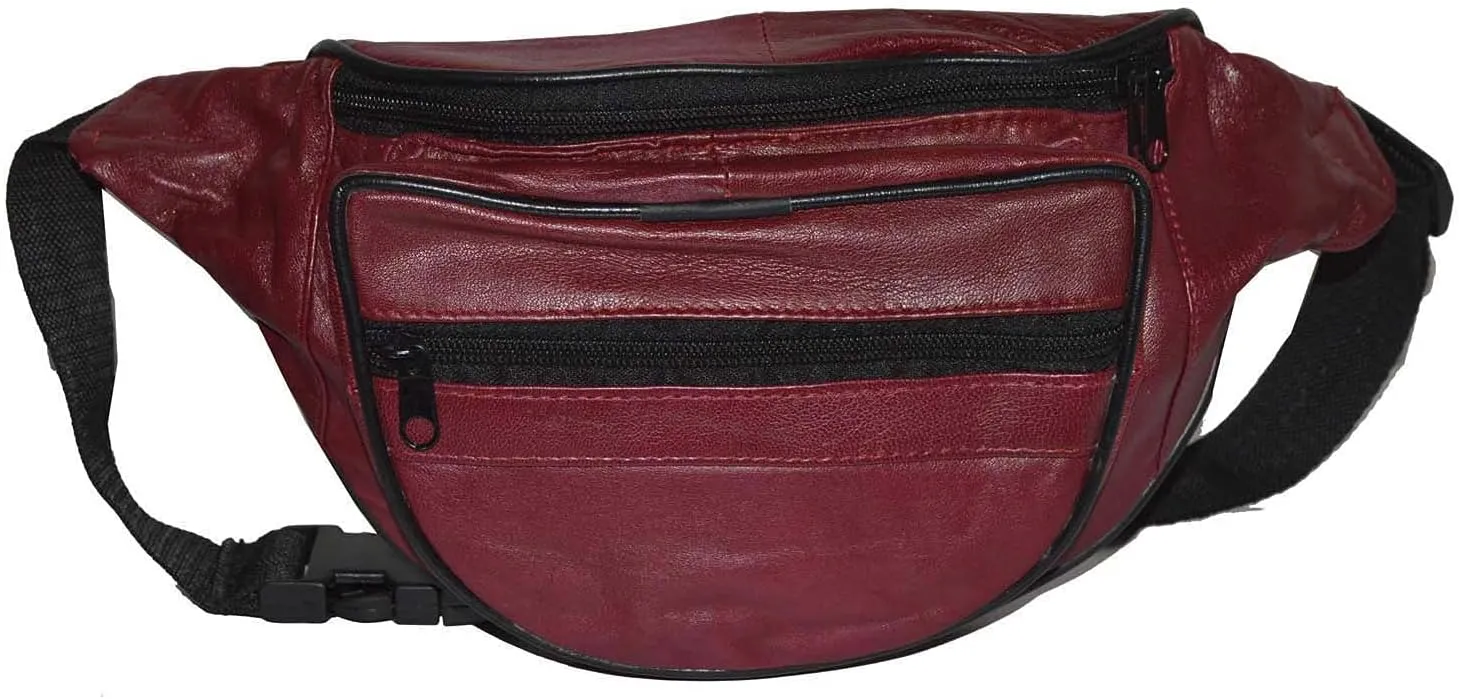 Leatherboss Genuine Leather Designer Travel Fanny Pack Holder Bag with Waist Belt, Cherry
